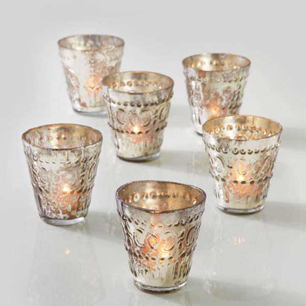 3 Embellished Mercury Glass Votive Holders Set Of 6 The Event