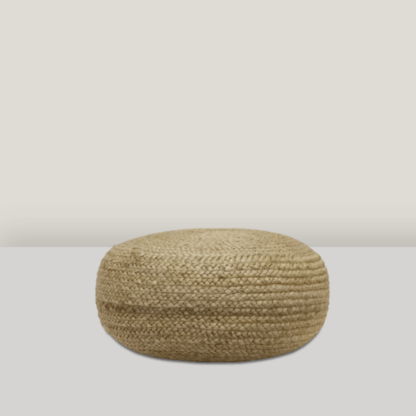 Low Tan Woven Jute Pouf