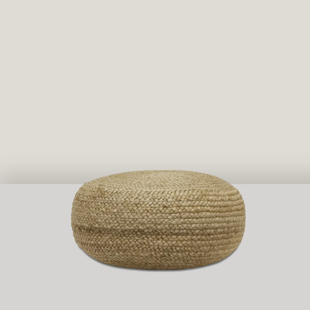 Low Tan Woven Jute Pouf